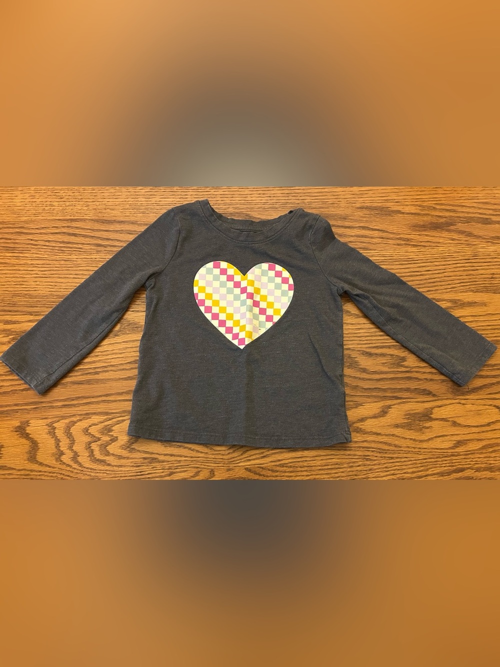 Cat & Jack Charcoal Long-Sleeve Tee with Checkered Heart